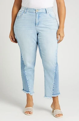 Wit & Wisdom 'Ab'Solution Frayed Twist Seam High Waist Straight Leg Jeans Light Blue/Blue at Nordstrom,