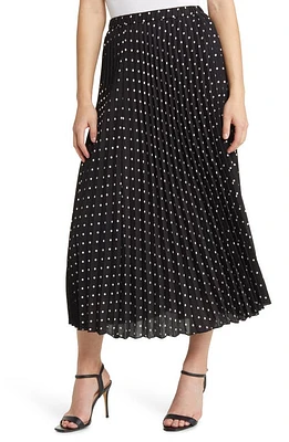 Anne Klein Polka Dot Pleat Midi Skirt Black/Anne White at Nordstrom,