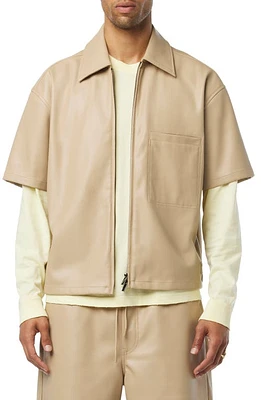 Hudson Jeans Short Sleeve Faux Leather Zip Shirt Sandy at Nordstrom,