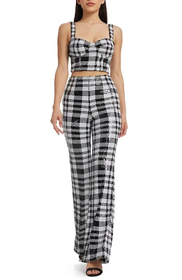 Dress the Population Jackson Plaid Bustier Crop Top & Pants Black-White at Nordstrom,