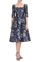 Kay Unger Piper Floral Jacquard Fit & Flare Midi Dress Cornflower at Nordstrom,