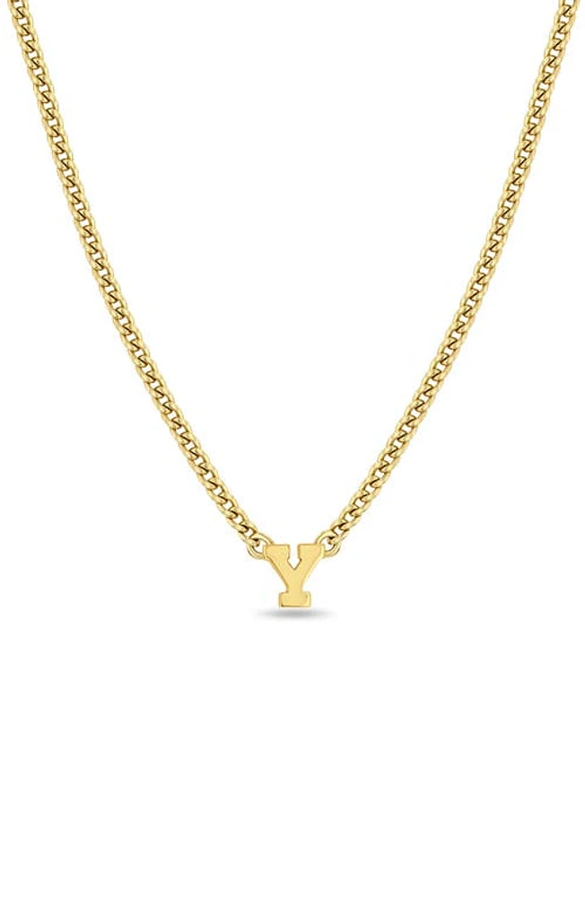 Zoë Chicco Curb Chain Initial Pendant Necklace in Yellow Gold-Y at Nordstrom, Size 16