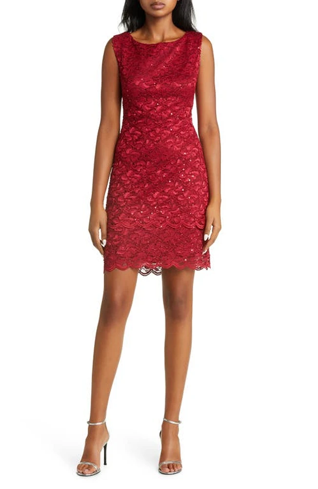 Connected Apparel Sequin Lace Sheath Dress Scarlet at Nordstrom,