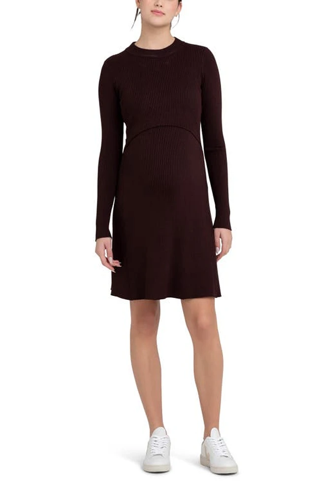 Ripe Maternity Hailey Rib Long Sleeve Maternity/Nursing Dress Chocolate at Nordstrom,