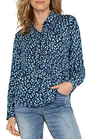 Liverpool Los Angeles Animal Print Button-Up Shirt Blue Topaz at Nordstrom,