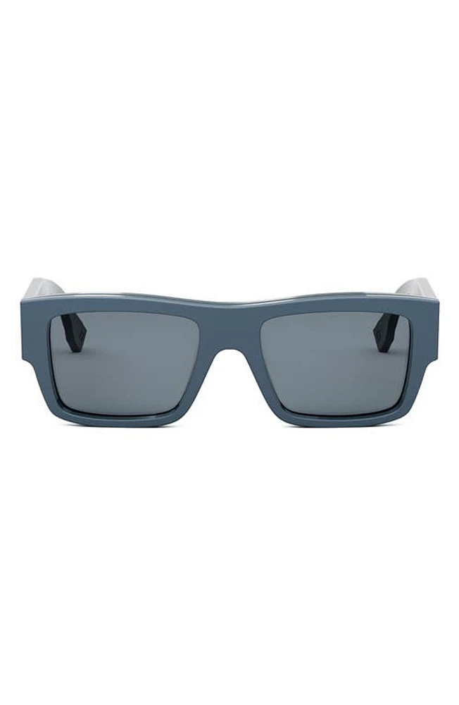 'Fendi Signature 53mm Rectangular Sunglasses in Shiny Blue /Blue at Nordstrom