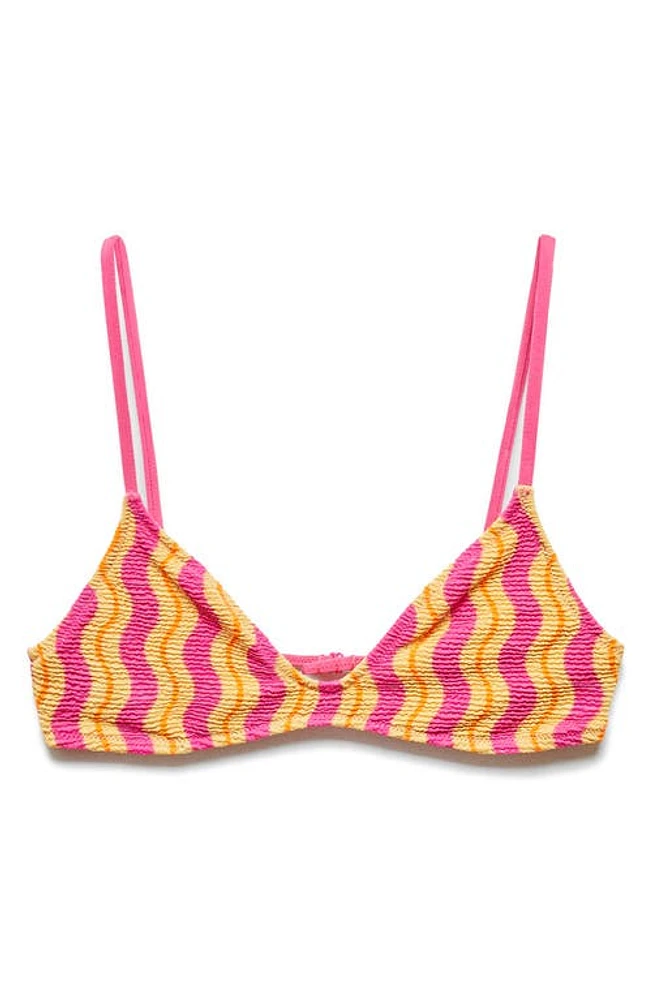 MANGO Wavy Stripe Textured Bikini Top Pink at Nordstrom,