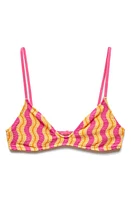 MANGO Wavy Stripe Textured Bikini Top Pink at Nordstrom,