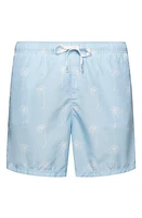 Eton Palm Tree Print Swim Trunks Blue at Nordstrom,