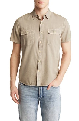 Lucky Brand Lived-In Short Sleeve Button-Up Workwear Shirt Silver Sage at Nordstrom,