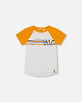 Deux Par Deux Boy's Organic Cotton Raglan T-Shirt Light Gray Mix And Orange at Nordstrom