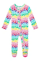 Posh Peanut Rainbow Butterfly Print Ruffle Fitted Footie Pajamas Open White at Nordstrom,