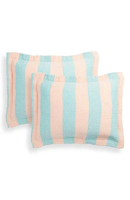 Dusen Dusen Set of 2 Warm Stripe Cotton Matelassé Shams in Orange/Green Shams at Nordstrom