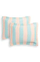 Dusen Dusen Set of 2 Warm Stripe Cotton Matelassé Shams in Orange/Green Shams at Nordstrom