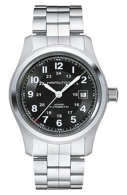 Hamilton Khaki Field Automatic Bracelet Watch, 42mm in Silver/Black/Silver at Nordstrom