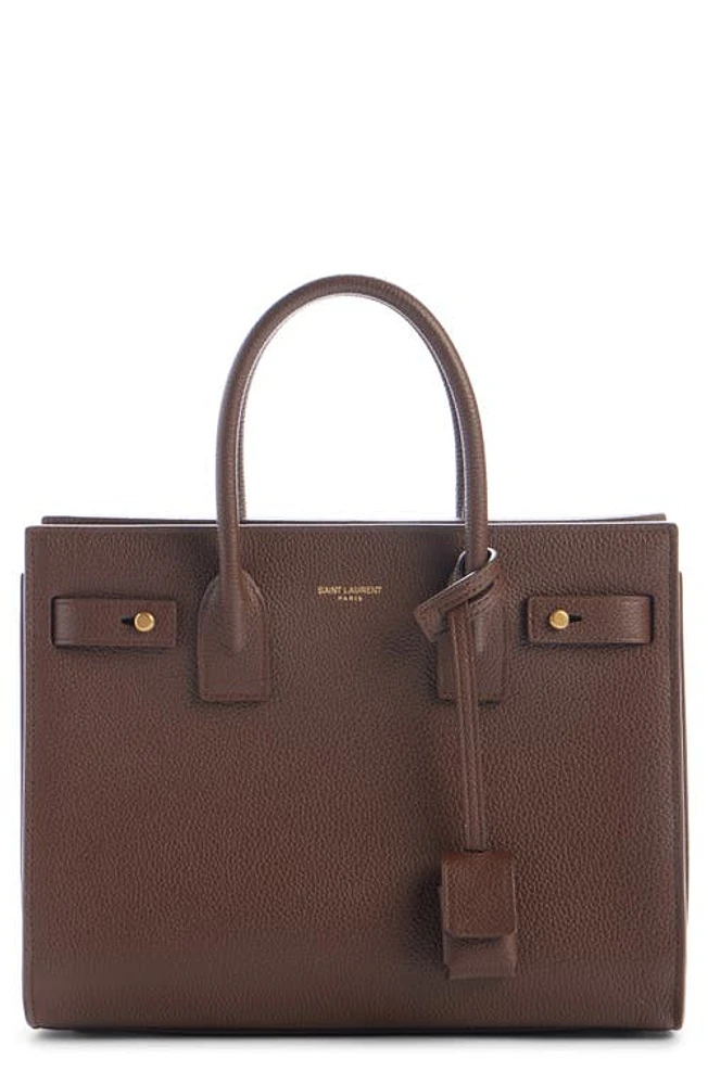 Saint Laurent Baby Sac de Jour Grained Leather Top Handle Bag in Dark Noisette at Nordstrom