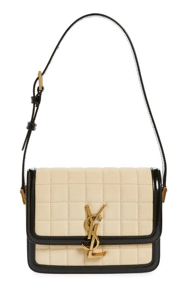 Saint Laurent Small Solferino Suede Shoulder Bag in Burro/Nero at Nordstrom