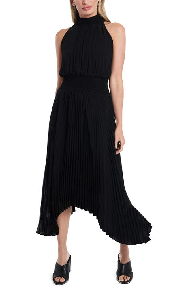 1.STATE Pleated Halter Neck Handkerchief Hem Dress Rich Black at Nordstrom,