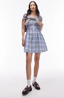 Topshop Plaid Smocked Cotton Sundress Mid Blue at Nordstrom, Us