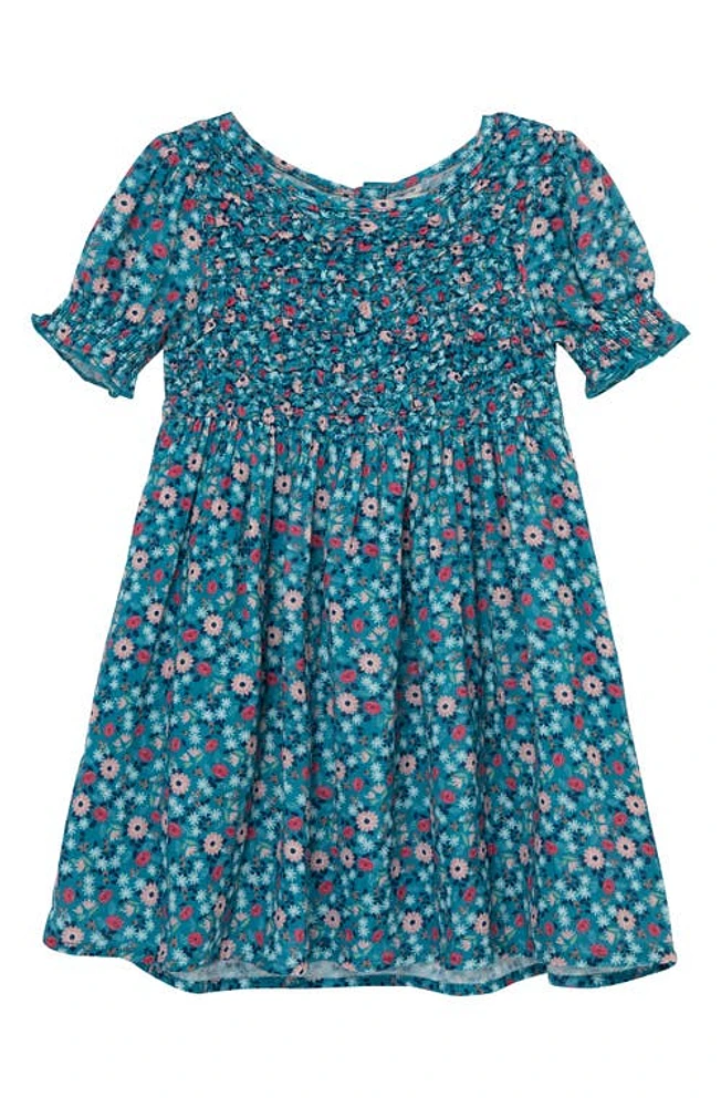 Peek Aren'T You Curious Kids' Floral Smocked Cotton Dress in Green Print at Nordstrom, Size 10