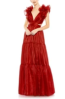 Mac Duggal Plunge Neck Cutout Empire Waist Organza Gown Wine at Nordstrom,