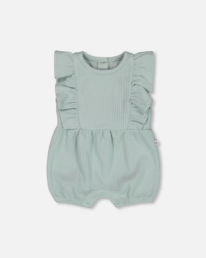 Deux Par Deux Baby Girl's Organic Cotton Ribbed Romper Sage Green at Nordstrom