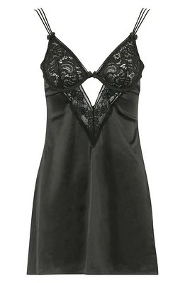 Love, Vera Satin Lace Babydoll Chemise Black at Nordstrom,