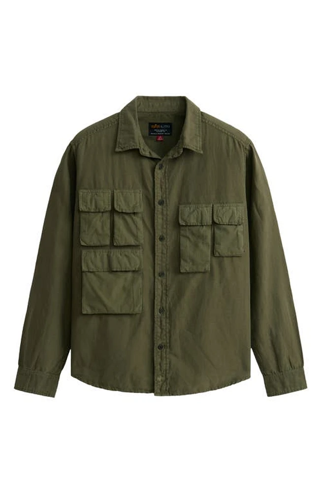 Alpha Industries Linen & Cotton Button-Up Utility Shirt Green at Nordstrom,