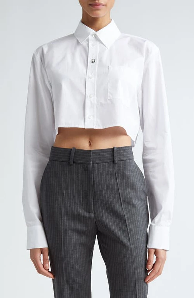 Coperni Long Sleeve Cotton Button-Up Crop Shirt White at Nordstrom, Us