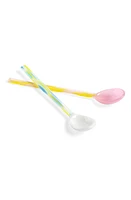 HAY Set of 2 Flat Handle Glass Spoons in Light Pink And White at Nordstrom