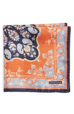 EDWARD ARMAH Persian Print Silk Pocket Square in Rust at Nordstrom