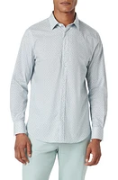 Bugatchi Julian Shaped Fit Print Stretch Cotton Button-Up Shirt Air Blue at Nordstrom,