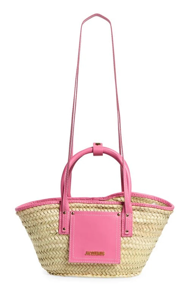 Jacquemus Le Petit Panier Soli Woven Palm Basket Bag in Neon Pink at Nordstrom