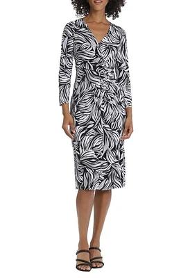 Maggy London Leaf Print Long Sleeve Sheath Dress Black/Light Grey at Nordstrom,