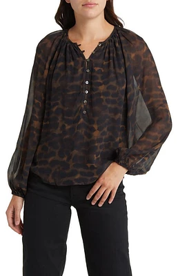 Rails Indi Animal Spot Blouson Sleeve Blouse in Umber Leopard at Nordstrom, Size Medium