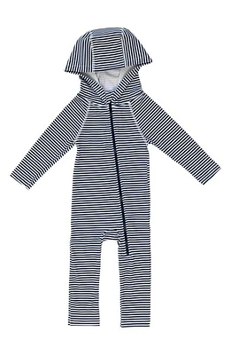 Lake Label Kids' Stripe Long Sleeve Full Body Hooded Swimsuit Blue Stripes at Nordstrom,