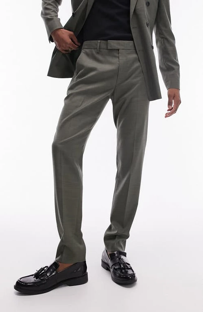 Topman Stretch Straight Leg Pants Khaki Green at Nordstrom, X