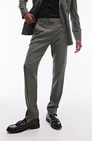 Topman Stretch Straight Leg Pants Khaki Green at Nordstrom, X