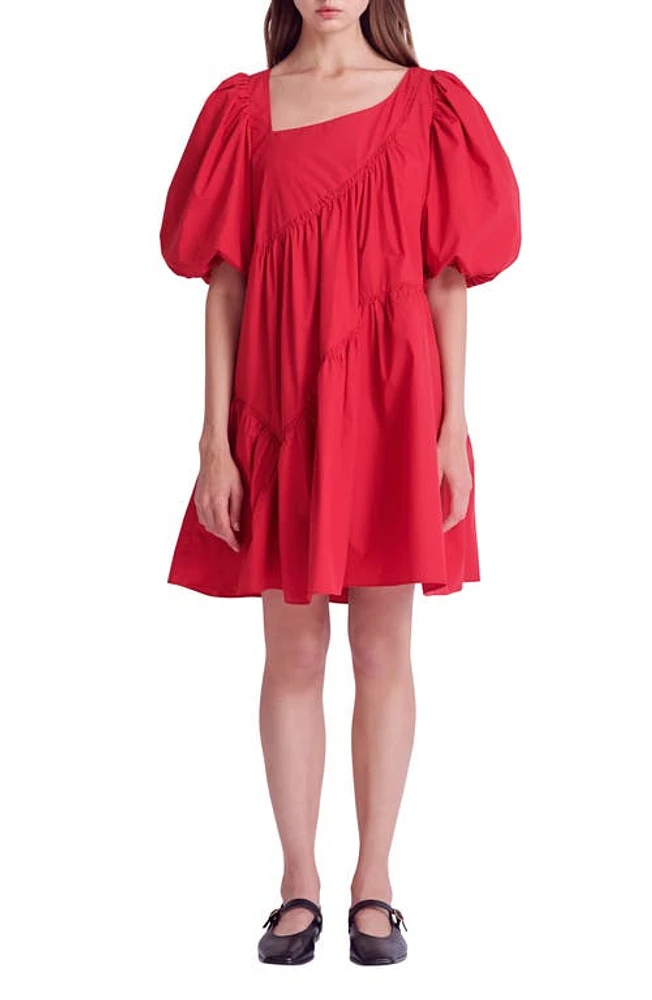 English Factory Asymmetric Poplin Tiered Dress at Nordstrom,