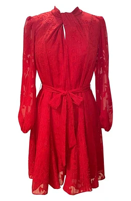 Julia Jordan Tie Waist Long Sleeve Dress Red at Nordstrom,