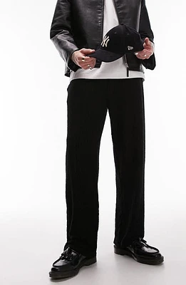 Topman Straight Leg Textured Velour Pants Black at Nordstrom,