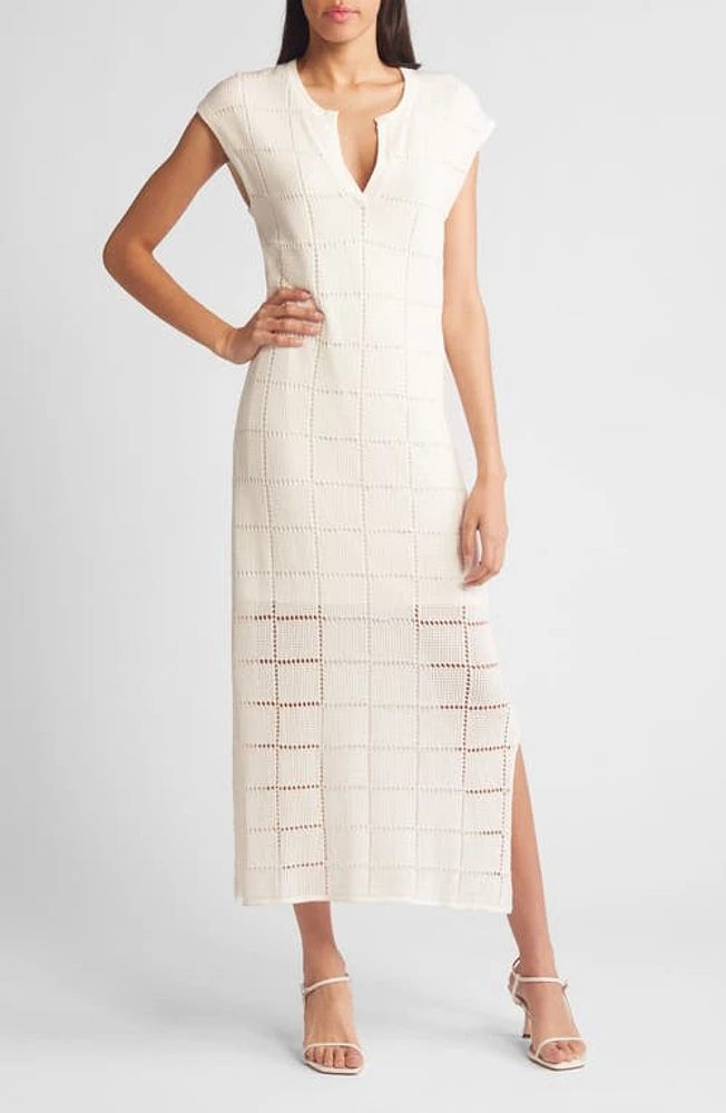 Rails Ashley Pointelle Midi Sweater Dress White at Nordstrom,