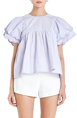 English Factory Scallop Ruffle Cotton Babydoll Top Lavender at Nordstrom,