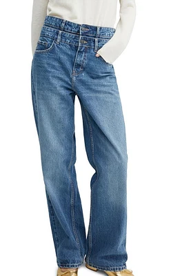 MANGO Double Waist Straight Leg Jeans Dark Blue at Nordstrom,