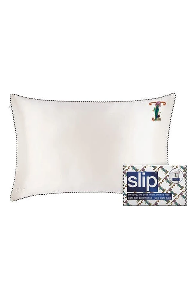 slip Embroidered Pure Silk Queen Pillowcase in T at Nordstrom