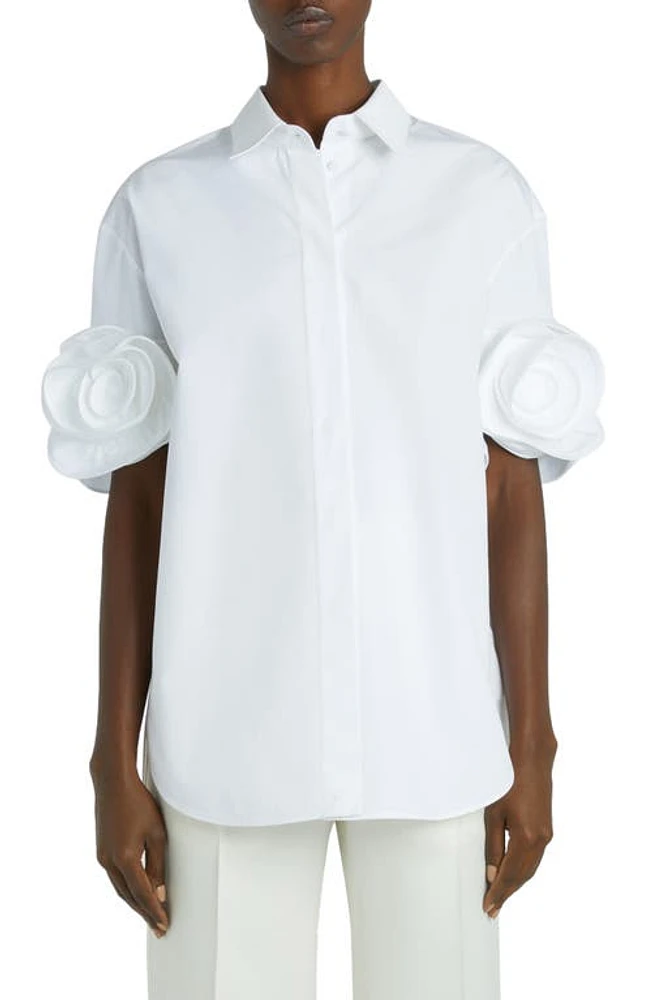 Valentino Garavani Rose Detail Sleeve Cotton Button-Up Shirt Bianco Ottico at Nordstrom, Us