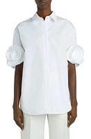 Valentino Garavani Rose Detail Sleeve Cotton Button-Up Shirt Bianco Ottico at Nordstrom, Us