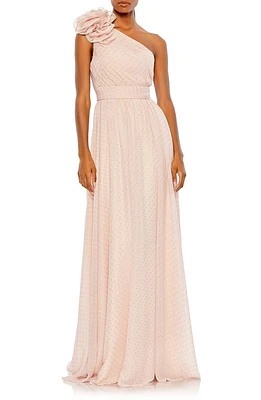 Mac Duggal Rosette Metallic Dot One-Shoulder Chiffon Gown at Nordstrom,