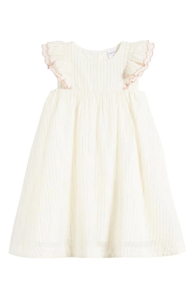 Nordstrom Kids' Metallic Stripe Flutter Sleeve Cotton Dress Ivory Egret at Nordstrom,