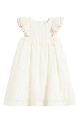 Nordstrom Kids' Metallic Stripe Flutter Sleeve Cotton Dress Ivory Egret at Nordstrom,